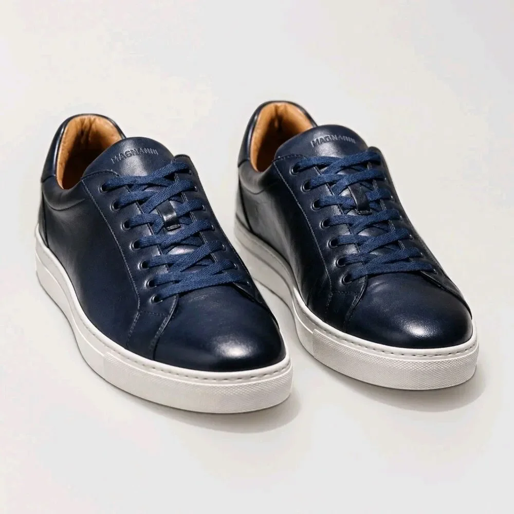 Magnanni Navy Leather Low Top Sneakers Size 13 M Spain Cupsole Mens 21419 EUC
